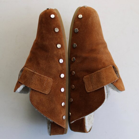 Veronica Beard Caramel Brown Fern-2 Studded Clog Suede Buckle Clogs Flats Size 6 - Picture 5 of 9